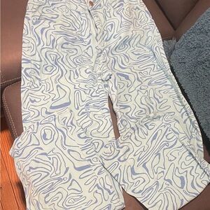 Women's Blue Patterned Straight Leg Jeans